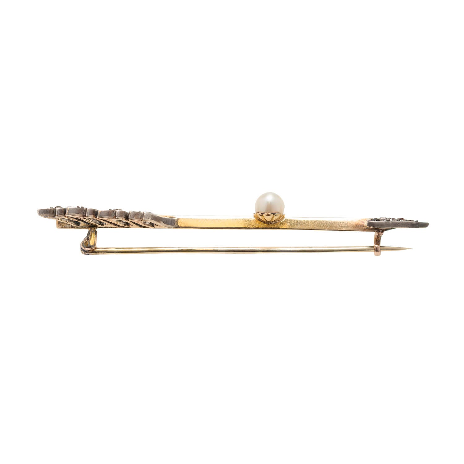 Victorian Silver-Topped 15k Pearl + Diamond Arrow Pin