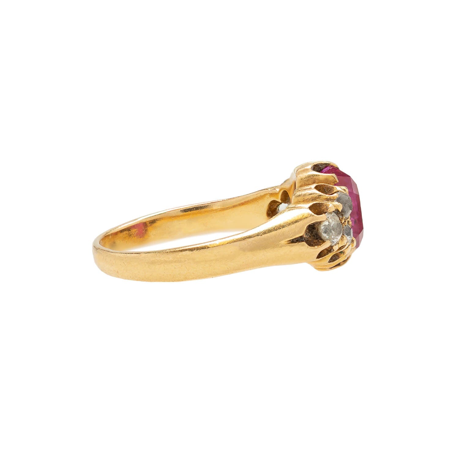 Victorian French 18k Burmese Ruby + Diamond Ring