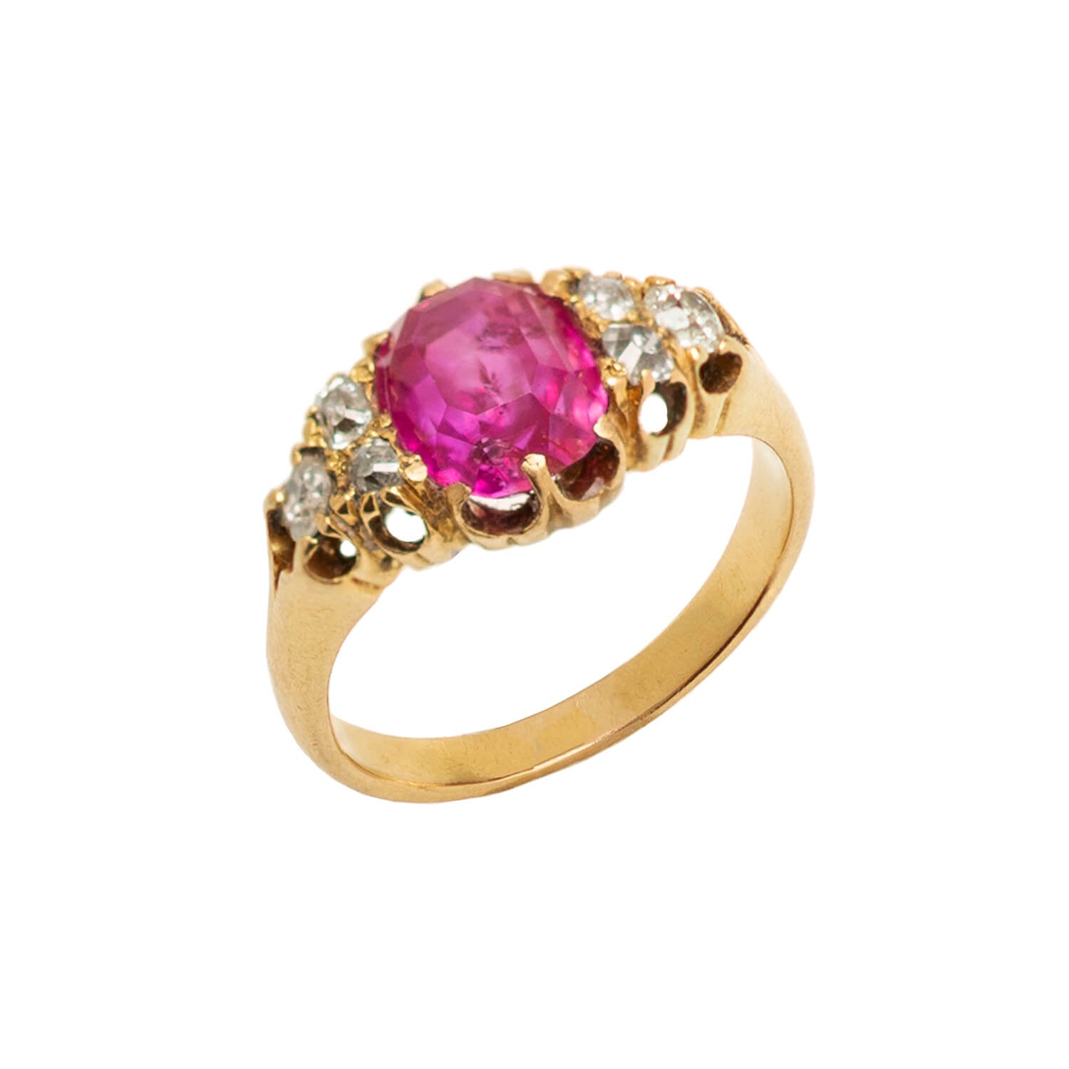 Victorian French 18k Burmese Ruby + Diamond Ring