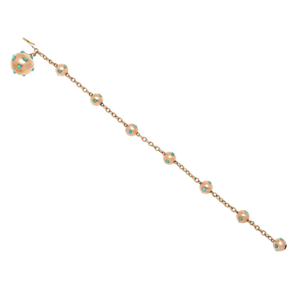 Victorian 9k Gold Turquoise Ball Link Bracelet