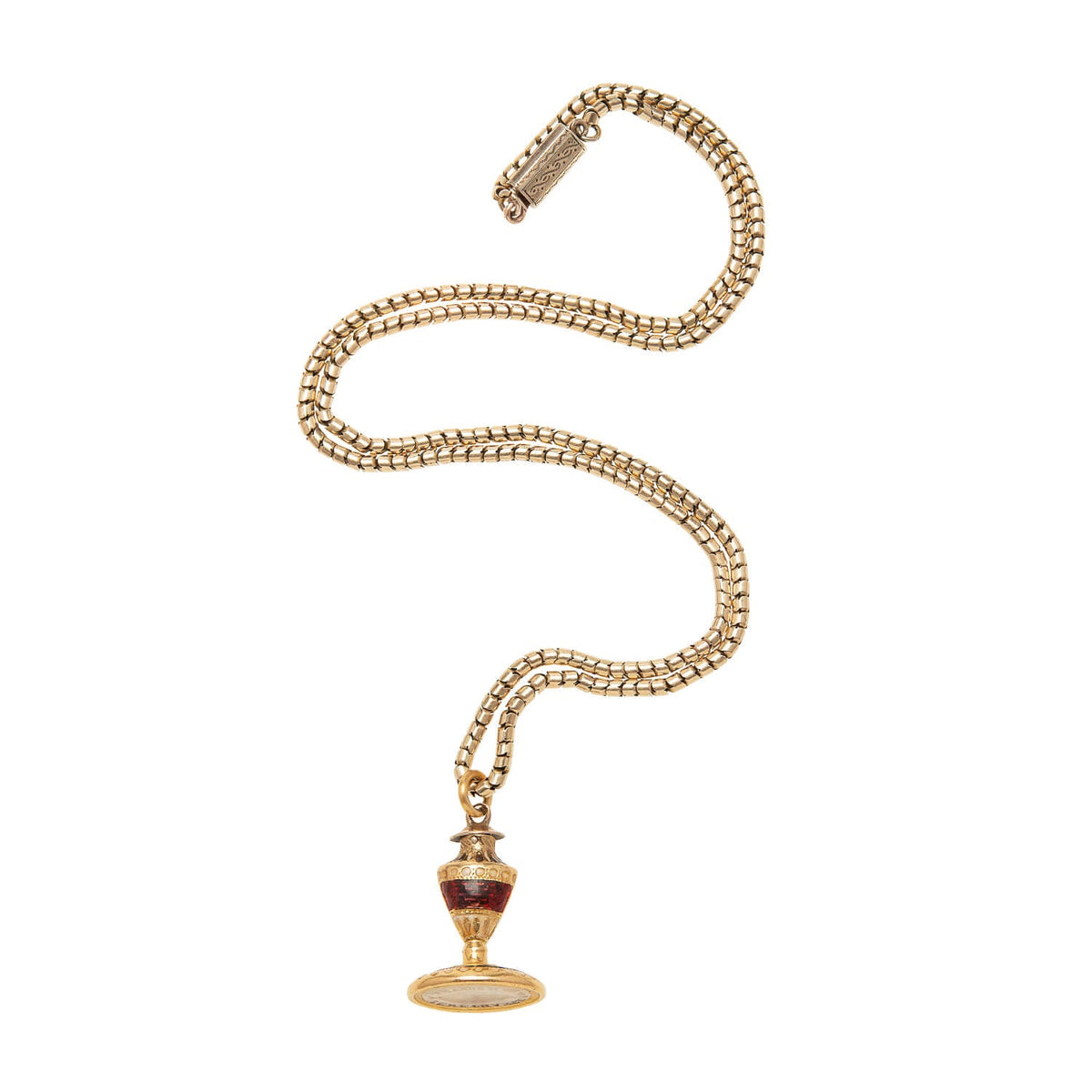 Georgian Petite 18k Quartz Urn Fob/Charm with Victorian 9k Snake Chain