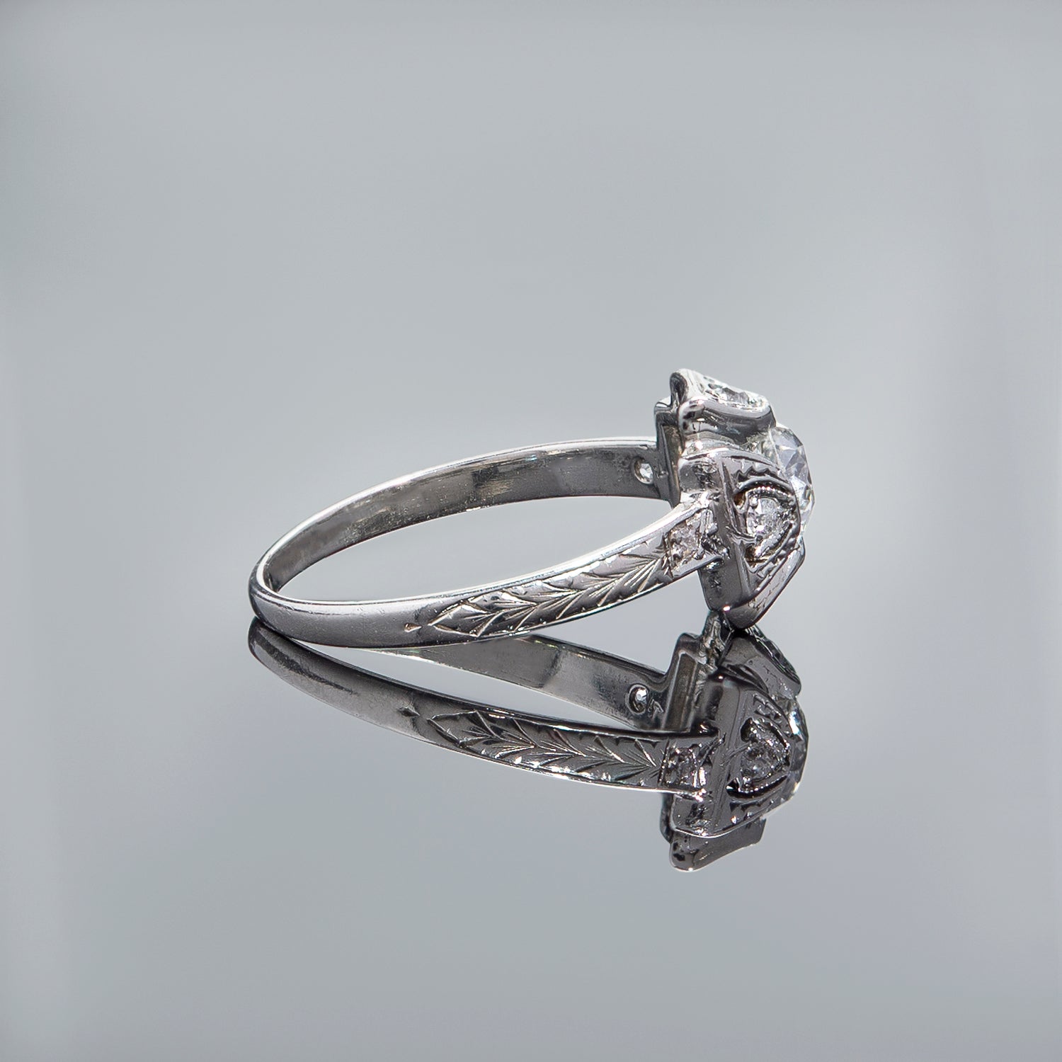 Art Deco 18K Diamond Engagement Ring 0.65ct