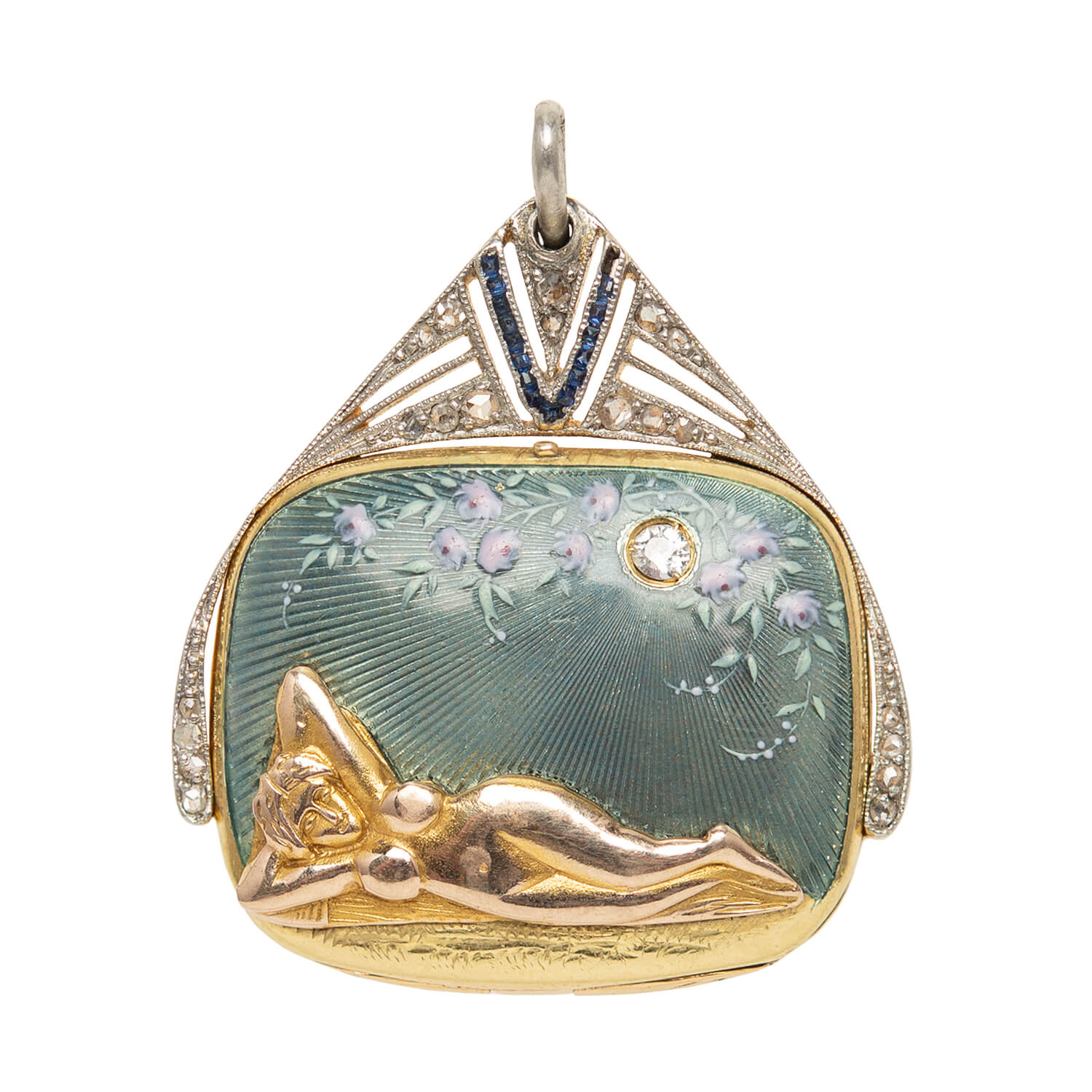 Edwardian 18k & Platinum Enamel & Diamond Lady Locket