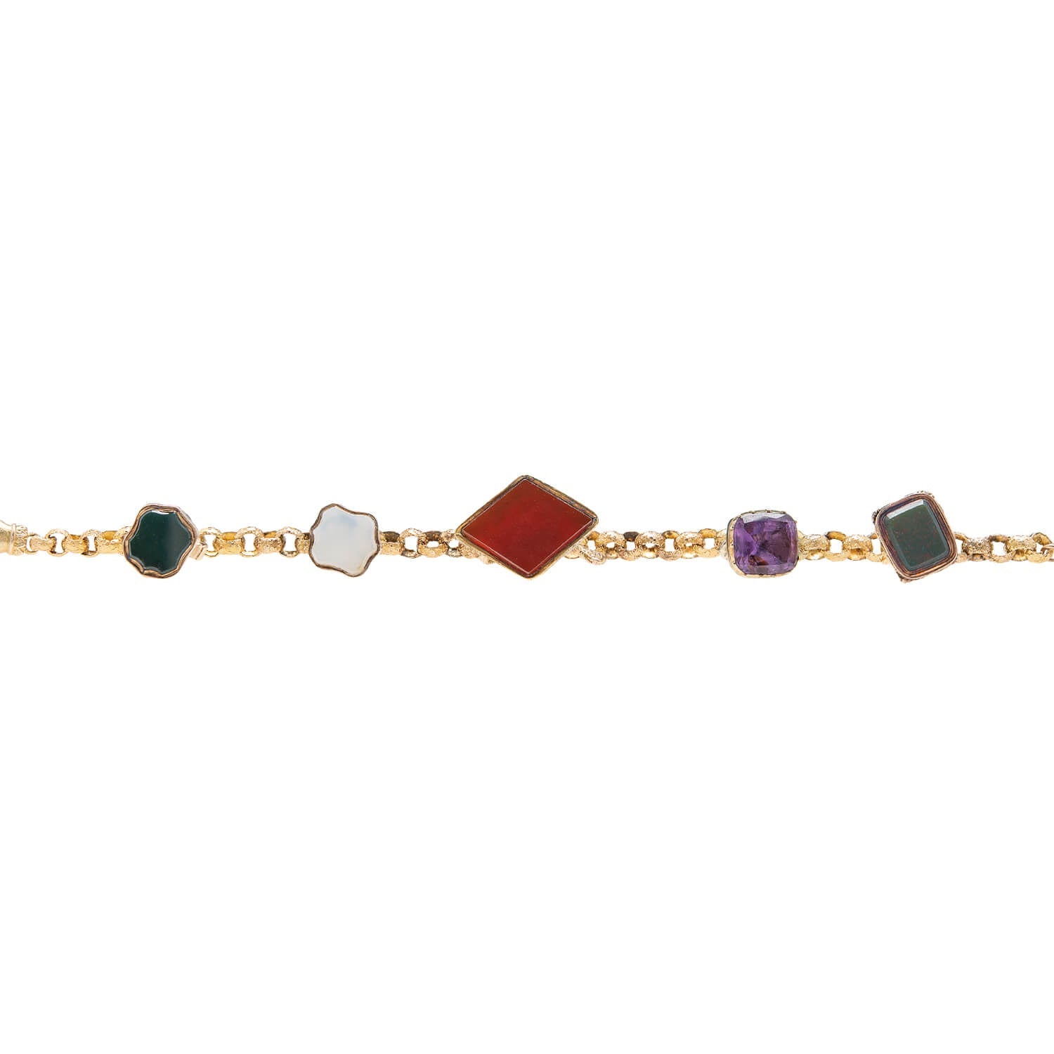 Victorian Gold Multi Stone 5-Fob Bracelet with Hand Clasp