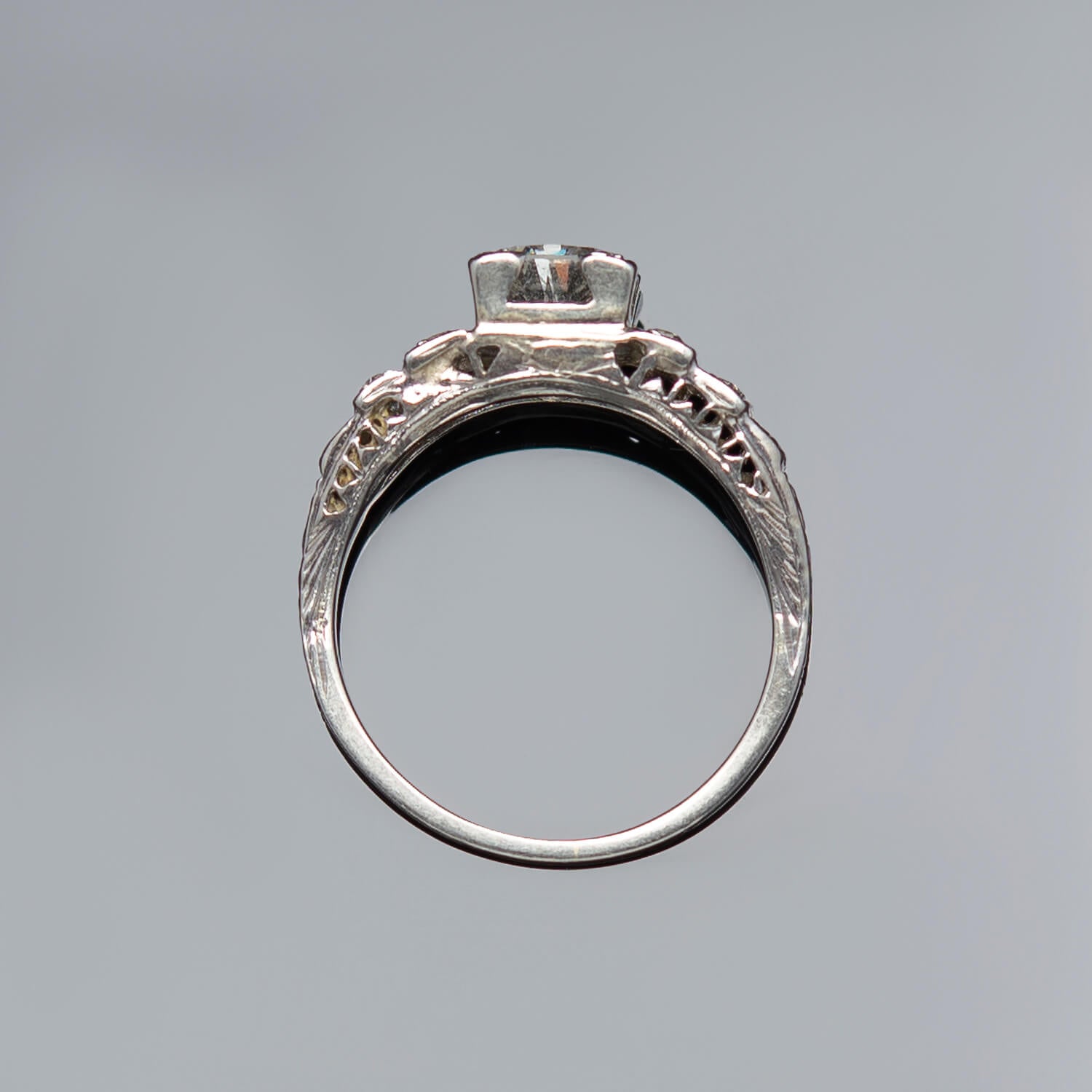 Art Deco Platinum Diamond Engagement Ring .82ct Center