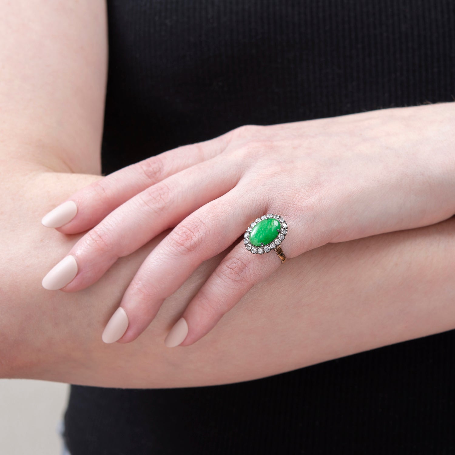 Victorian 18k Jade + Diamond Cocktail Ring