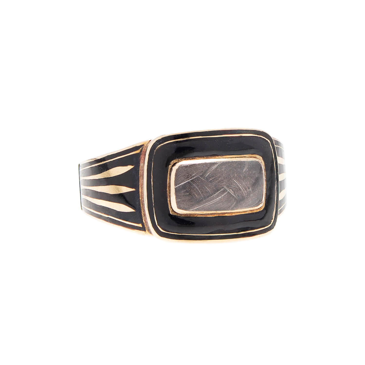 Georgian 12k Enameled Glass Window Mourning Ring