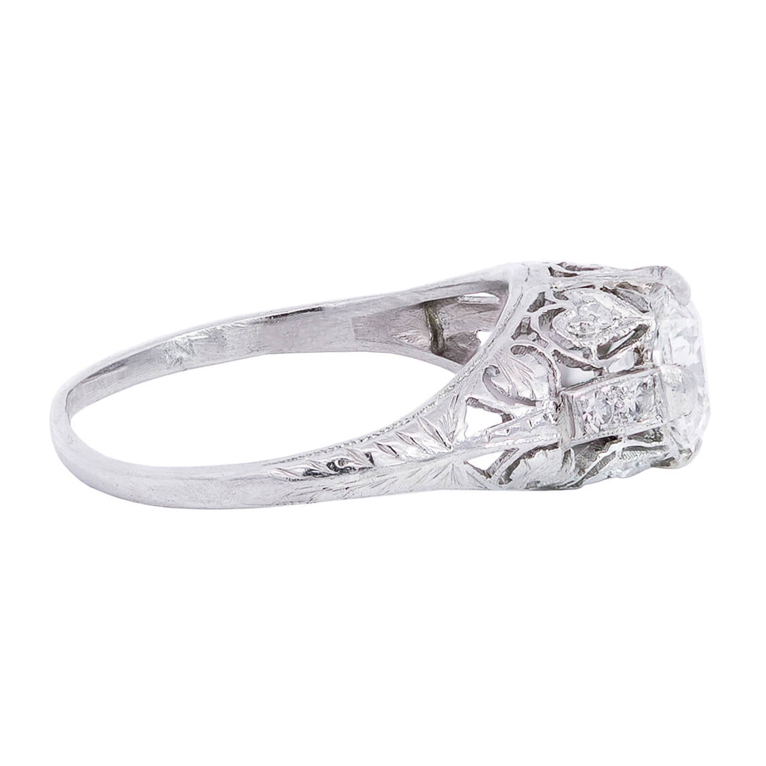 Art Deco Platinum + Diamond Engagement Ring 1.21ct