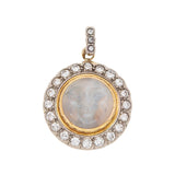 Victorian Revival 14k Carved Moonstone + Diamond "Man in the Moon" Pendant