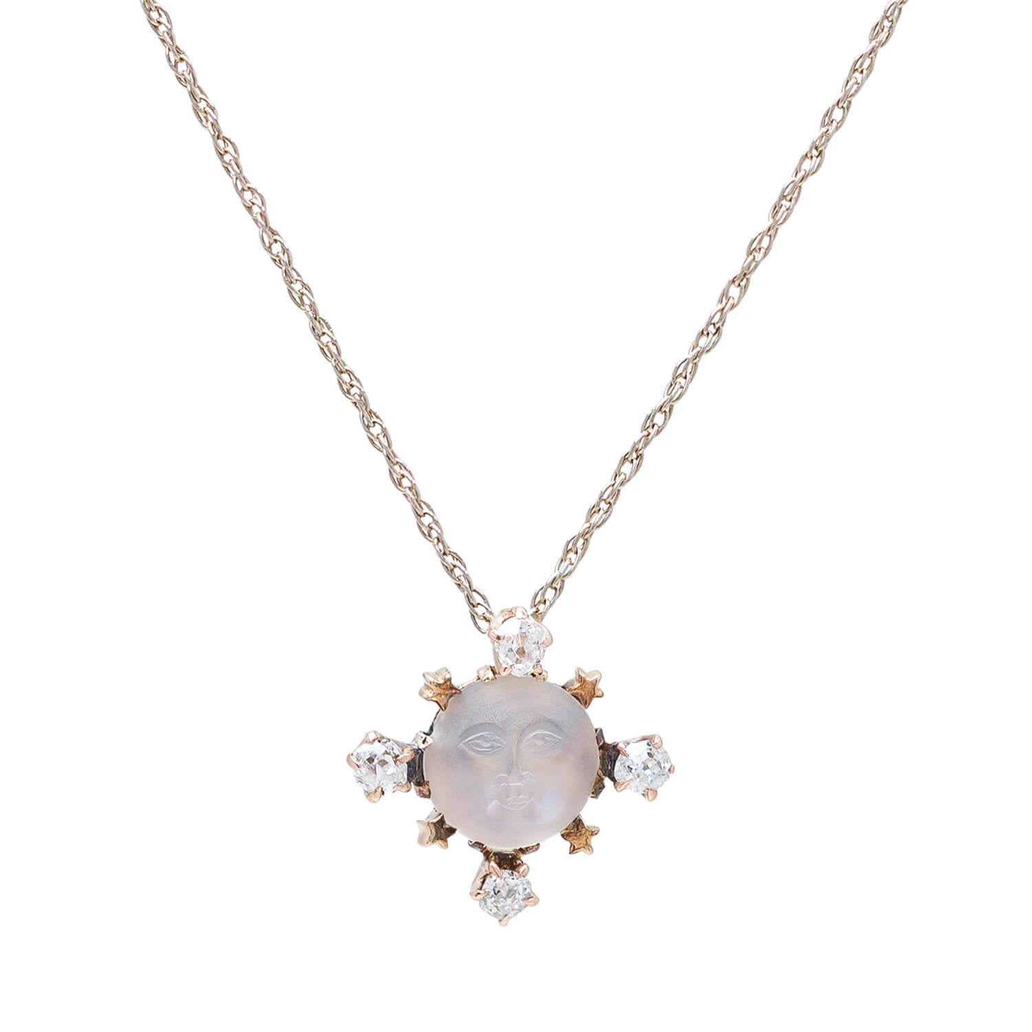 Late Victorian 14k Diamond + Moonstone Pendant