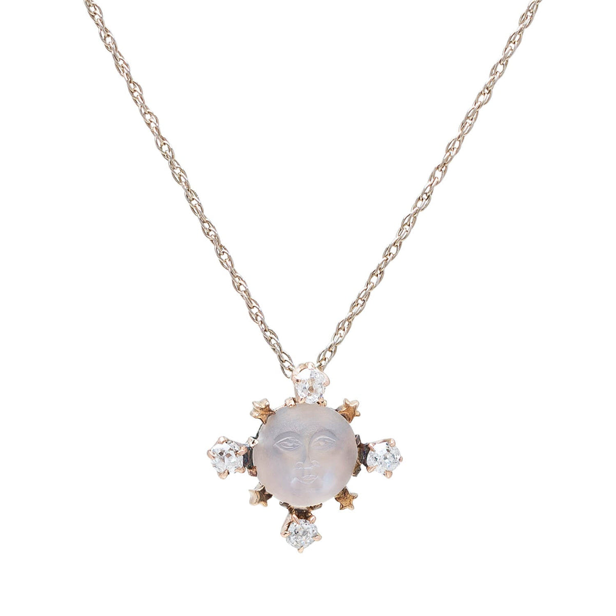 Late Victorian 14k Diamond + Moonstone Pendant