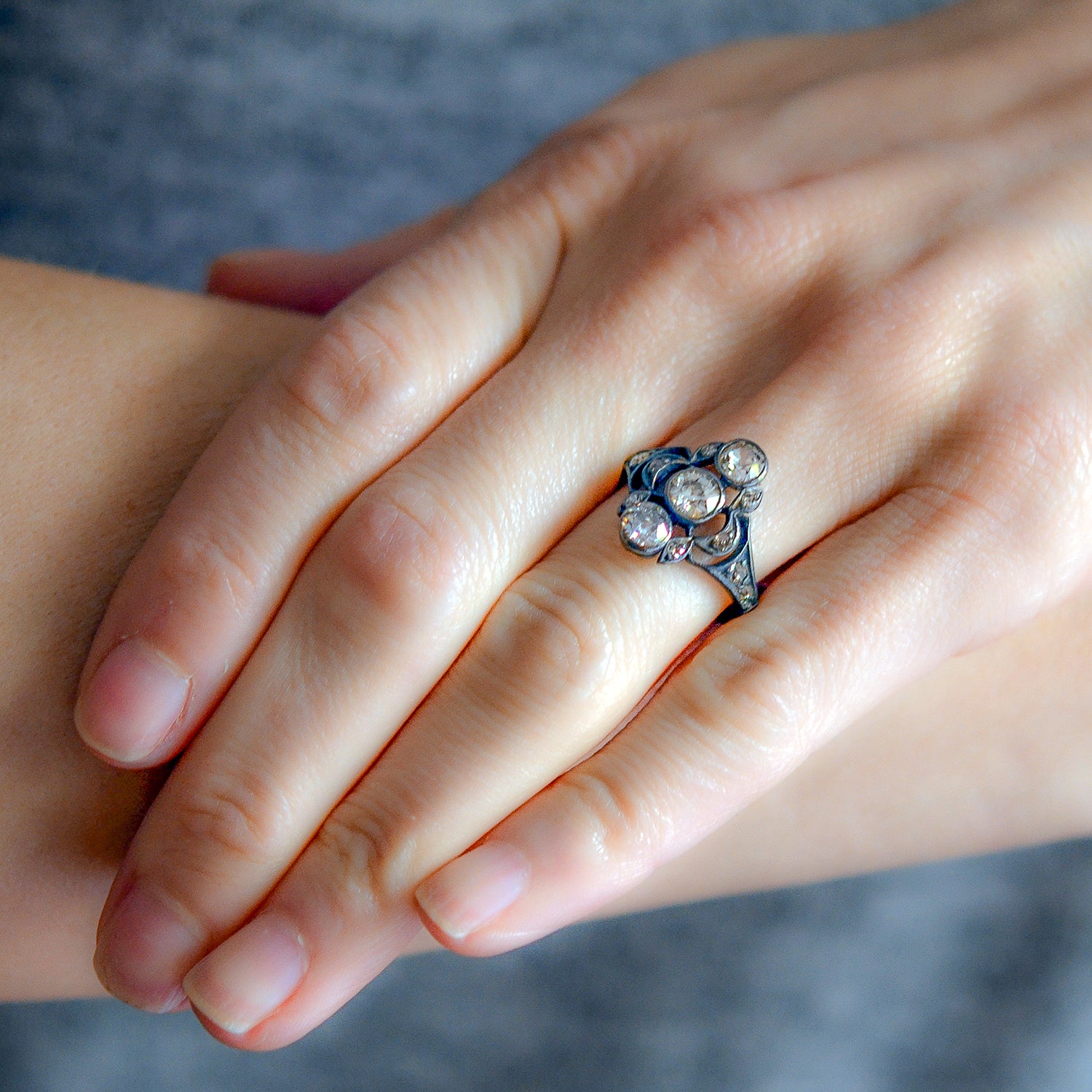 Victorian 15kt/Sterling 3-Stone Diamond Ring 1.60ctw