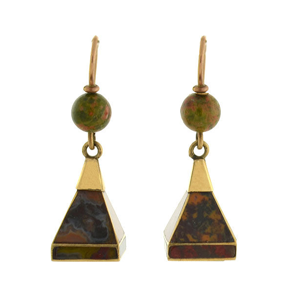 Victorian 14kt Pyramidal Scottish Agate Earrings