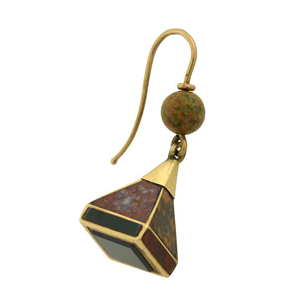 Victorian 14kt Pyramidal Scottish Agate Earrings