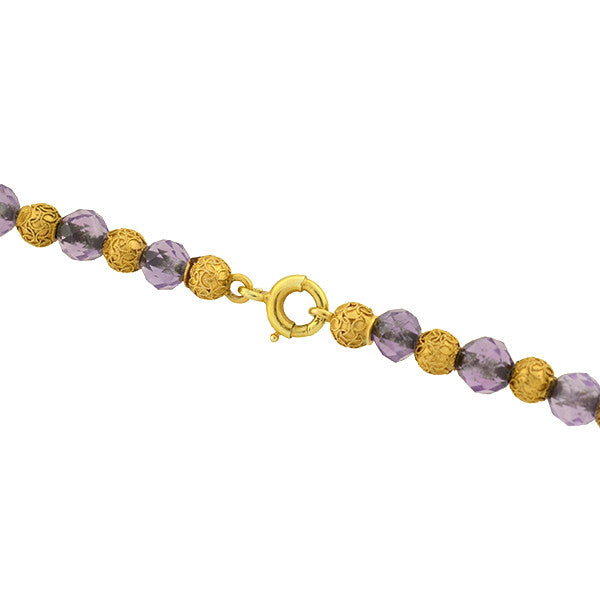 Victorian 14kt Amethyst & Etruscan Bead Necklace