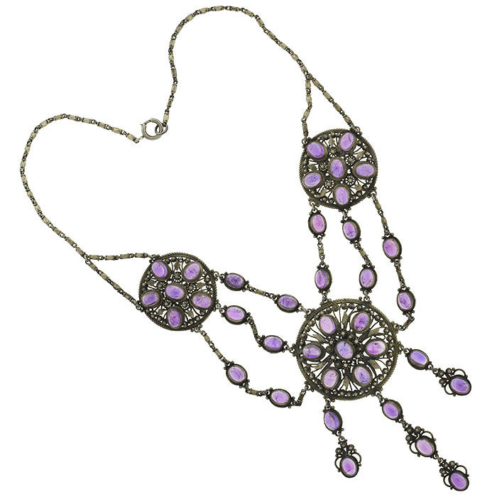 Arts & Crafts Silver Gilt & Amethyst Festoon Necklace