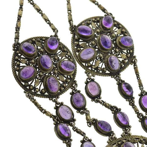 Arts & Crafts Silver Gilt & Amethyst Festoon Necklace