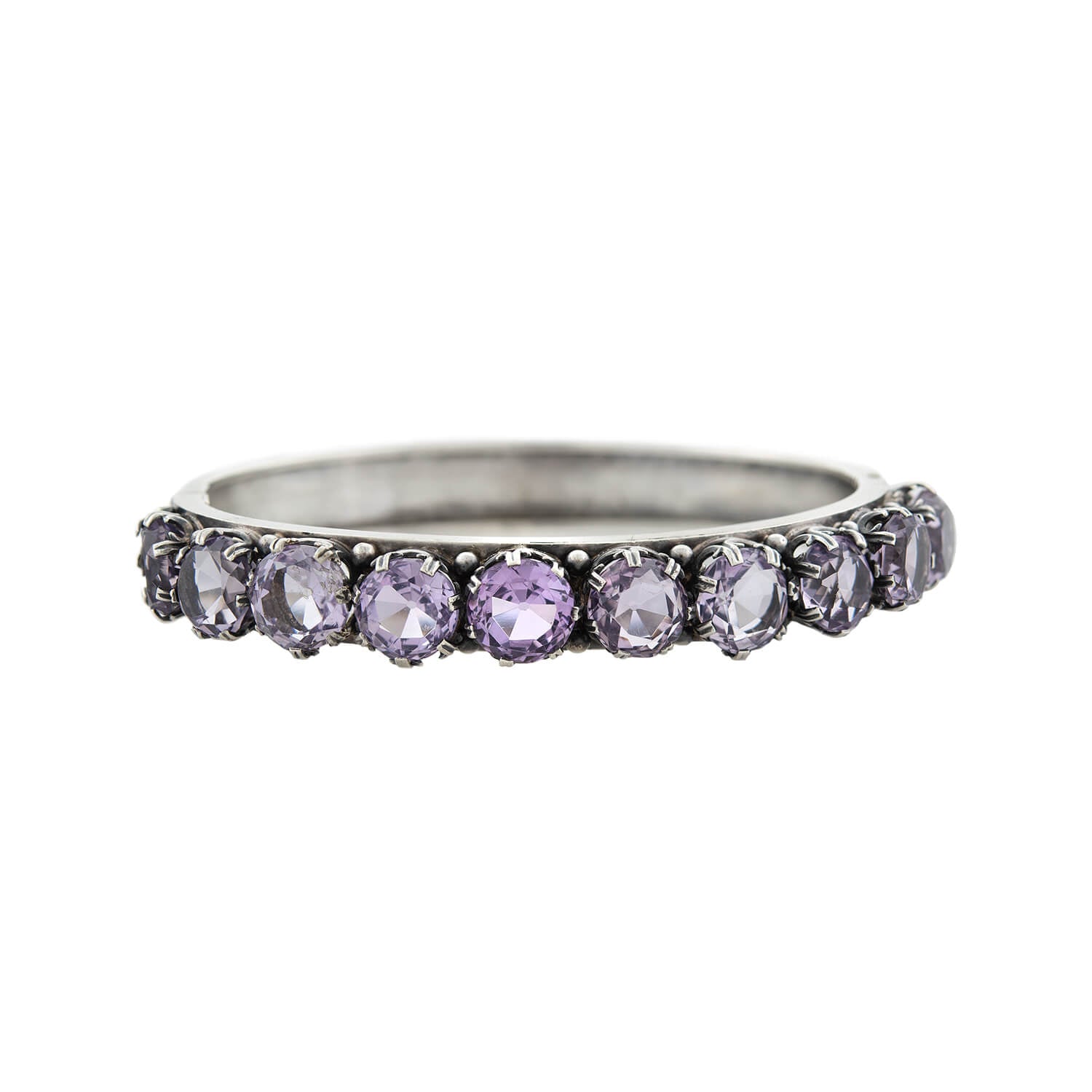 Arts & Crafts Sterling + Amethyst Hinged Bangle Bracelet