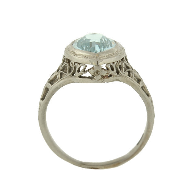 Art Deco 14kt Aquamarine Navette Filigree Ring 1.75ctw