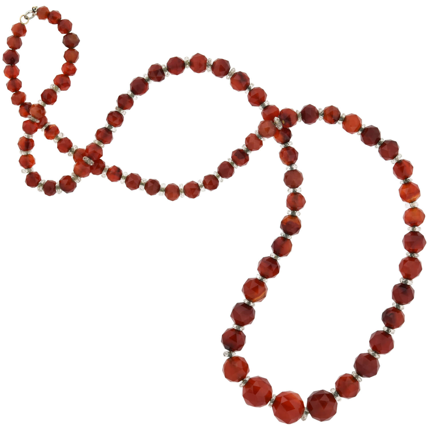 Art Deco Faceted Carnelian + Rock Crystal Graduated Bead Necklace 28.5"