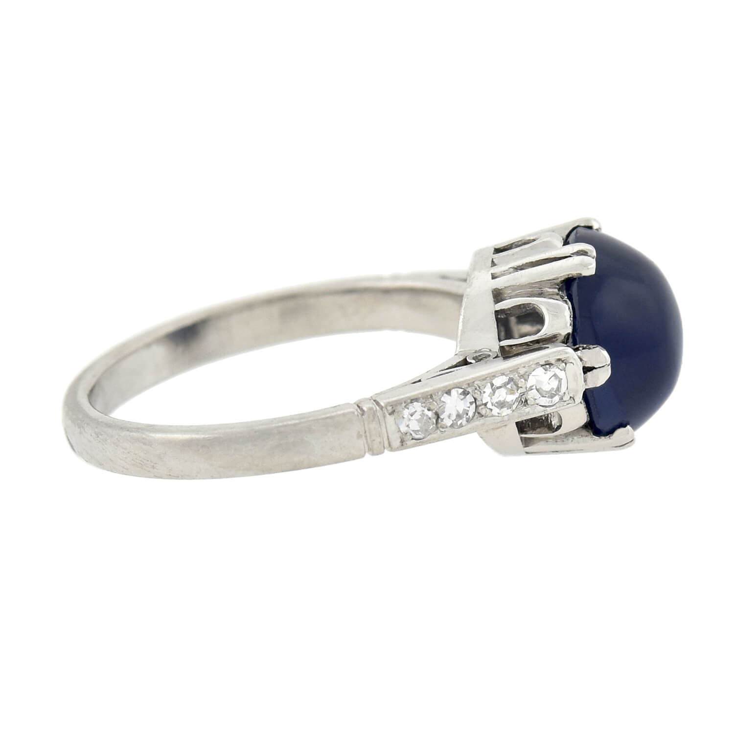 Art Deco Platinum Sapphire Cabochon + Diamond Ring 2.25ctw center