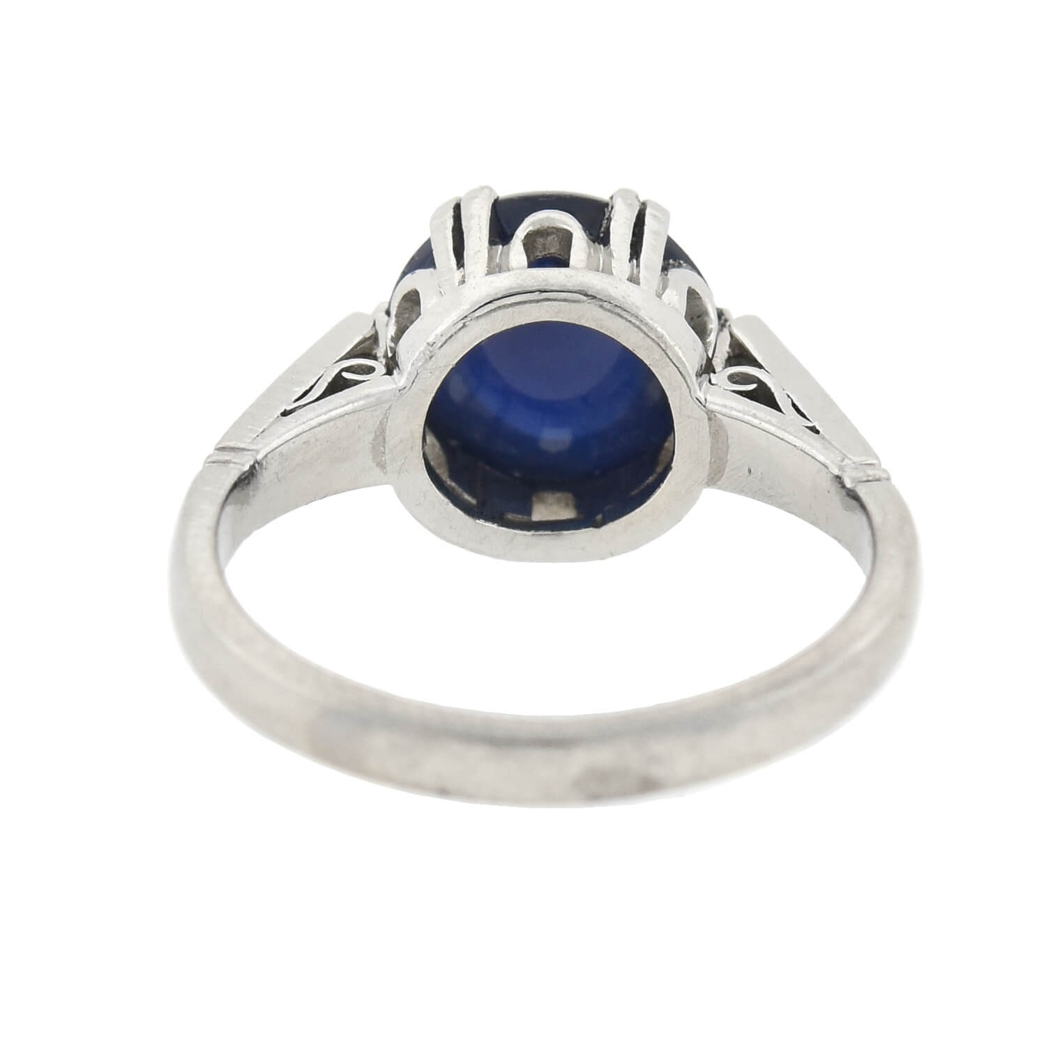 Art Deco Platinum Sapphire Cabochon + Diamond Ring 2.25ctw center