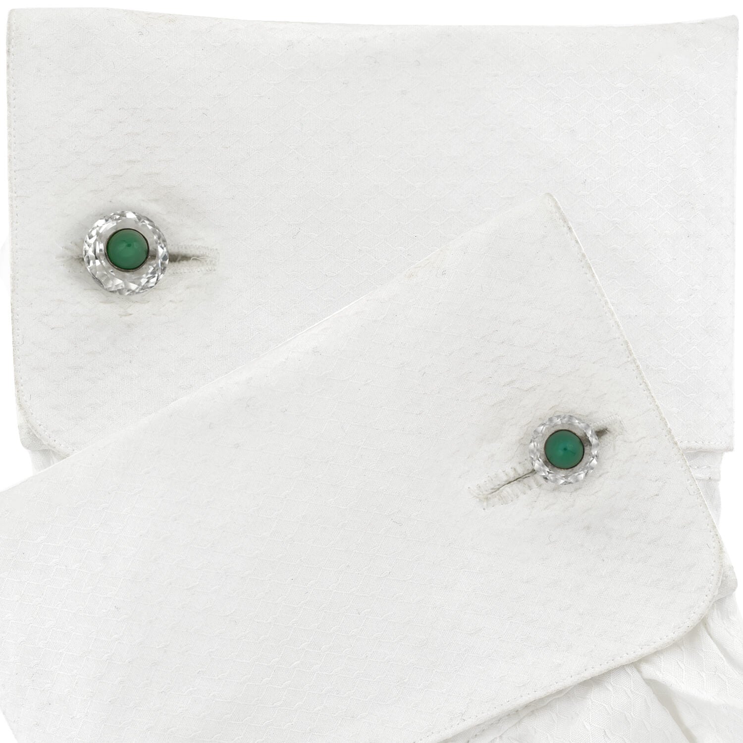 Late Art Deco 18kt/Sterling Faceted Rock Crystal + Chrysoprase Cufflinks