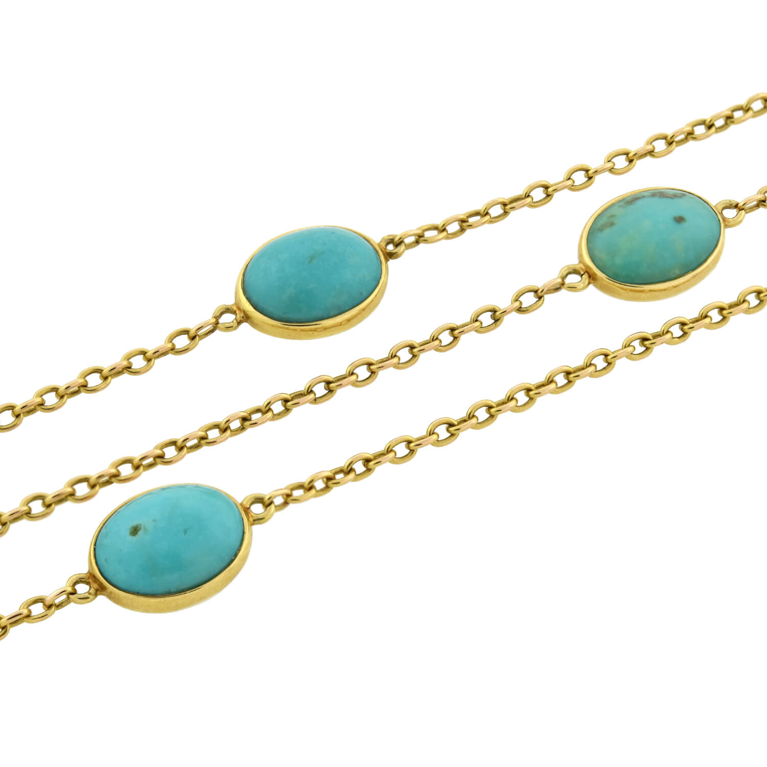 Art Nouveau 14kt Turquoise Link Chain Necklace 42.5"