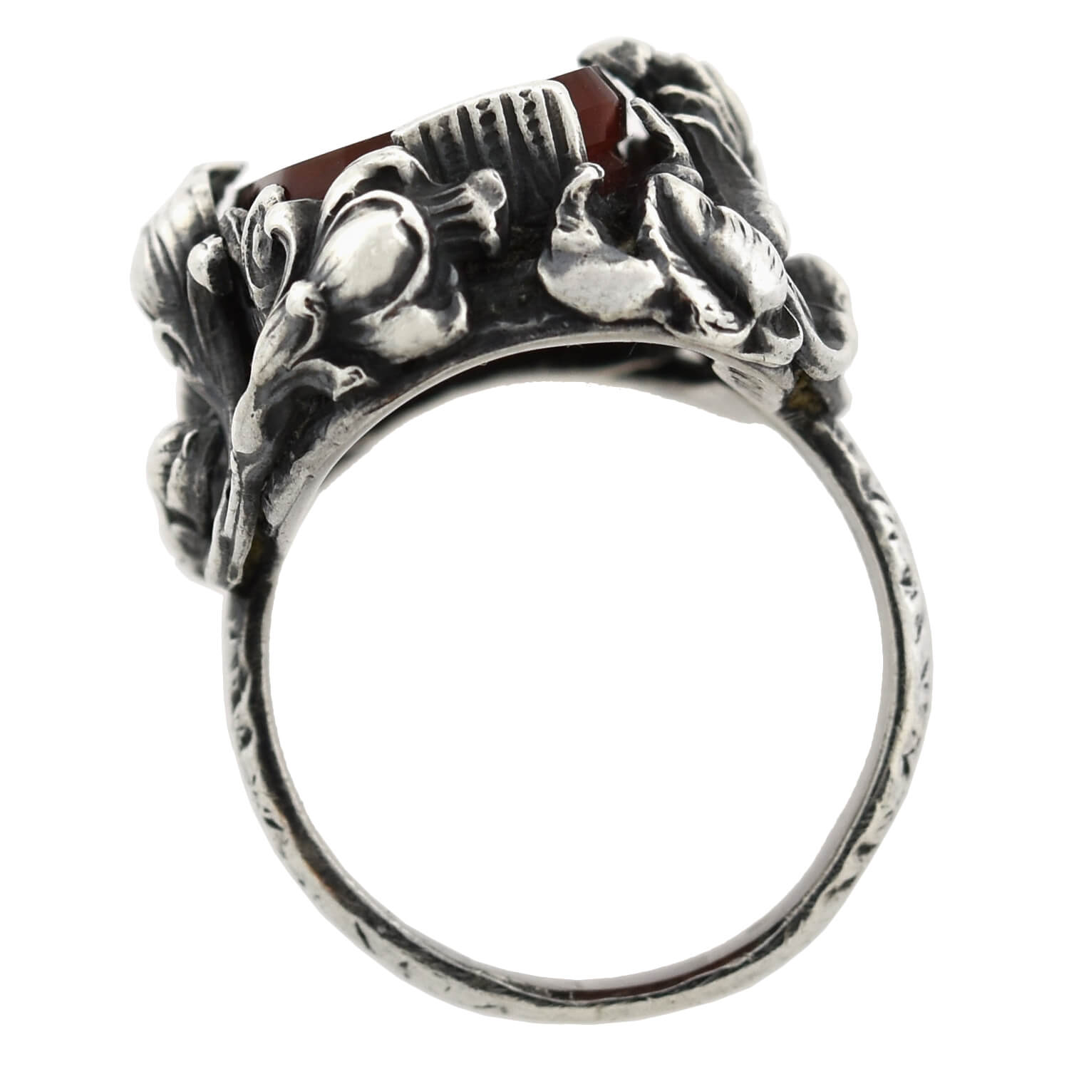 Art Nouveau Large Sterling Carnelian Plaque + Floral Motif Ring
