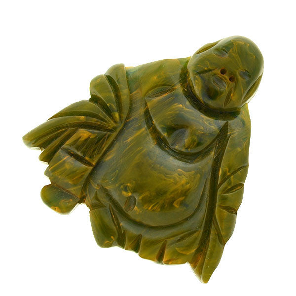 Retro Carved Green Bakelite Buddha Pin