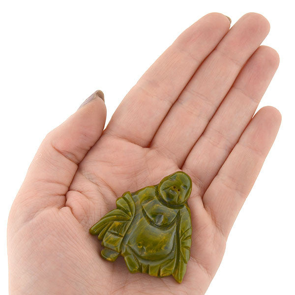 Retro Carved Green Bakelite Buddha Pin