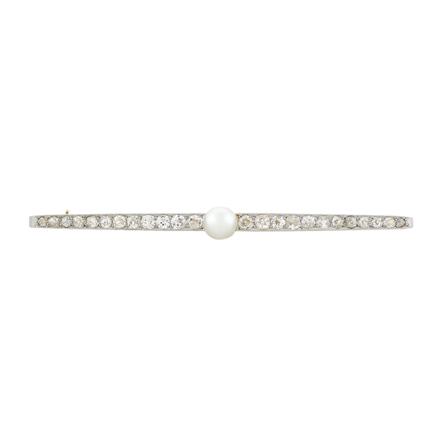 Edwardian 18kt/Platinum Pearl + Diamond Bar Pin 3ctw