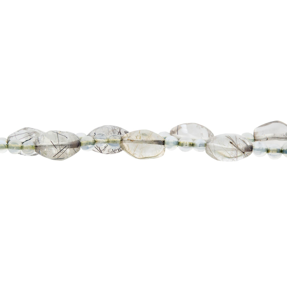 Retro Rainbow Moonstone Bead + Rutilated/Tourmalated Quartz Necklace with 14kt Clasp