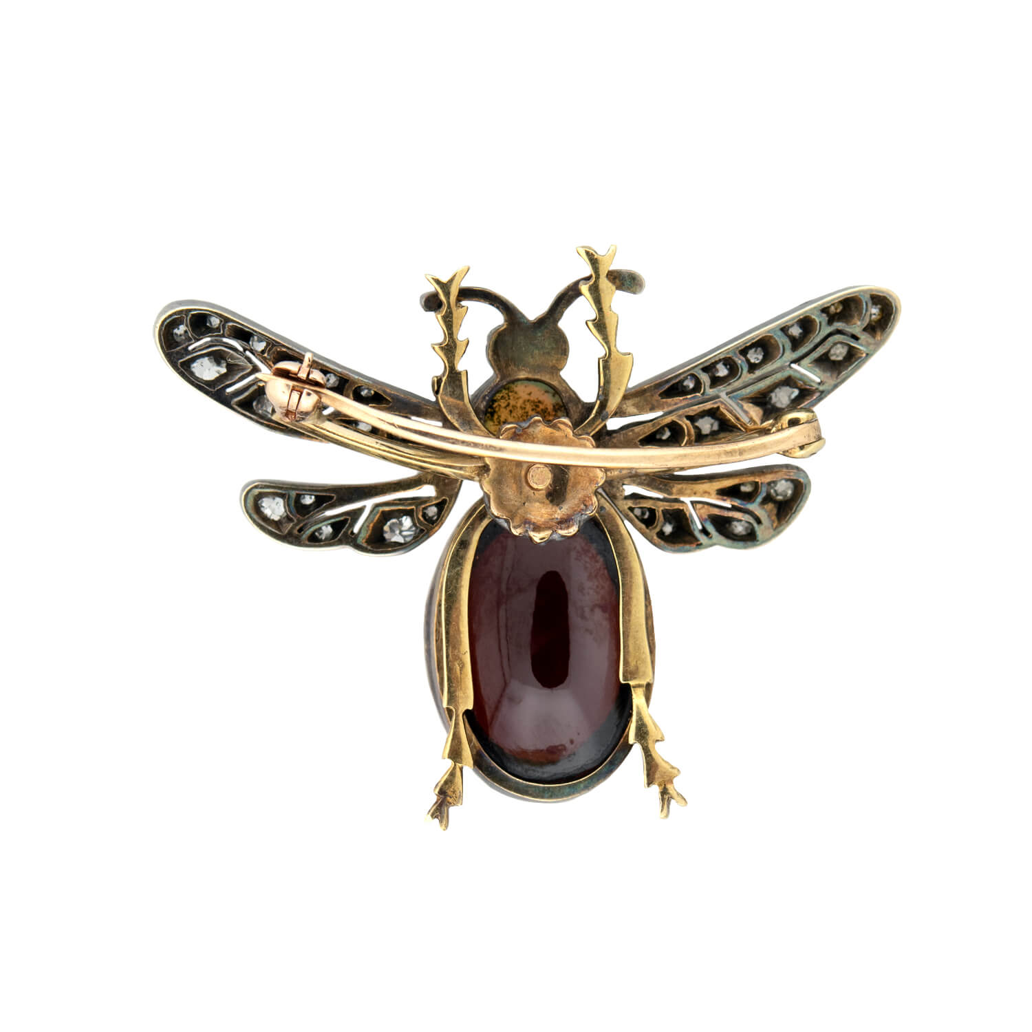 Victorian 14k + Sterling Diamond, Opal, & Garnet Bug Pin