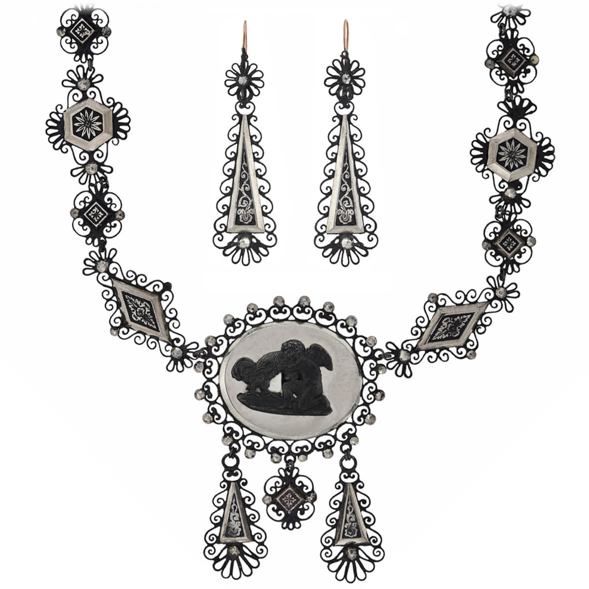 Georgian Berlin Iron + Cut Steel Necklace and Earring Set