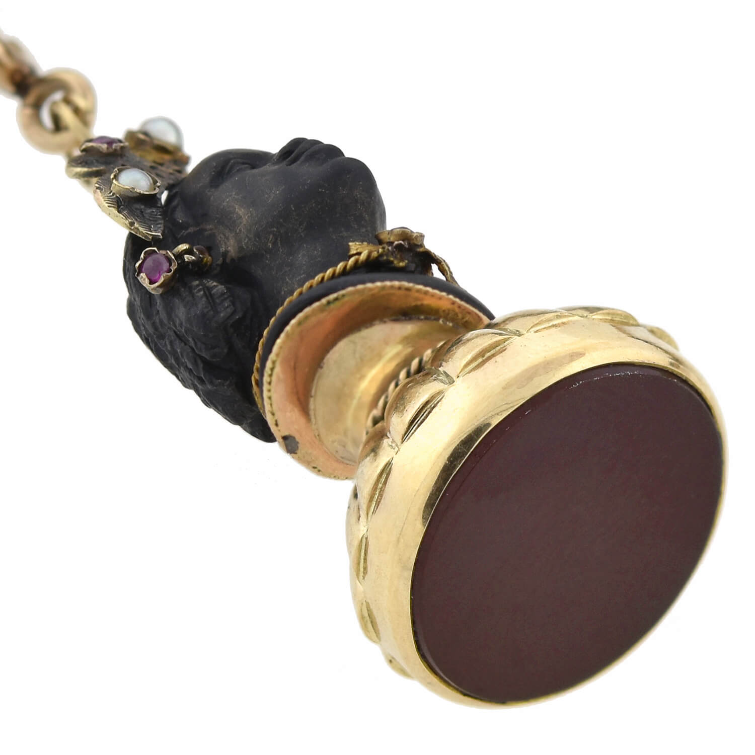 Rare Victorian + Georgian Blackamoor + Multi-Gemstone Fob Compilation Necklace 20.25"