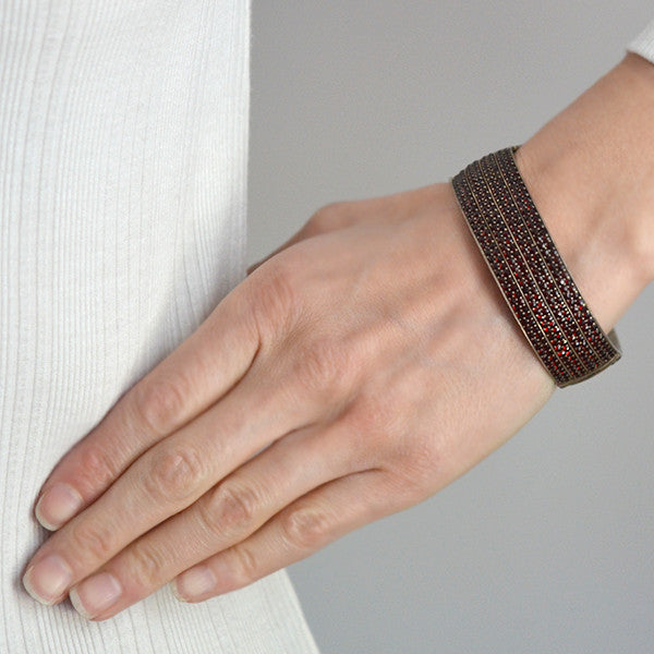 Victorian Silver Bohemian Garnet Wide Bracelet