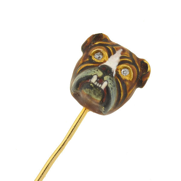 Victorian 18kt Enamel & Diamond Bulldog Stick Pin