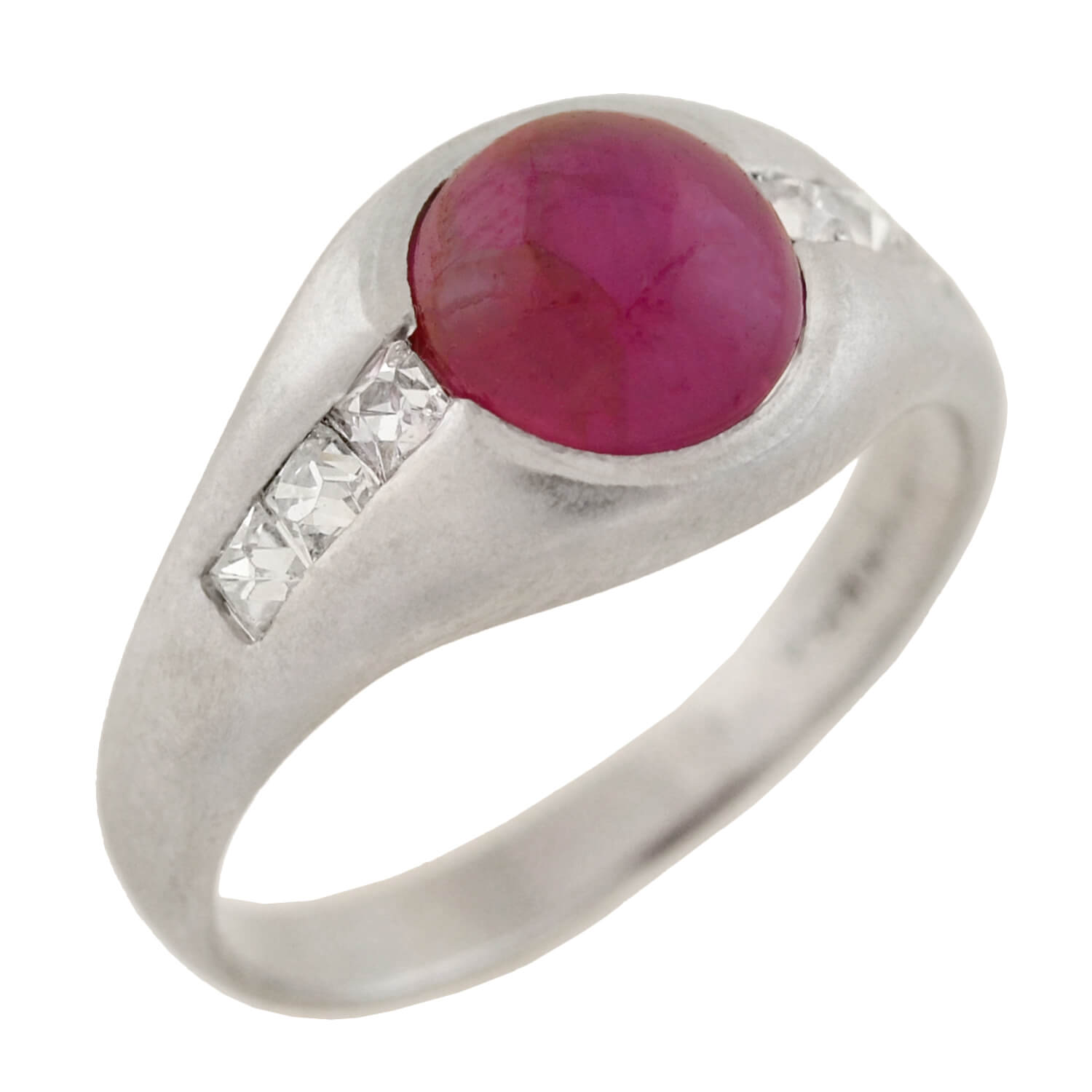 Edwardian Platinum Burmese Ruby + French Cut Diamond Ring 1.50ct center