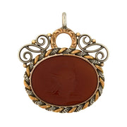Victorian Mixed Metals Carved Carnelian Intaglio Fob/Pendant