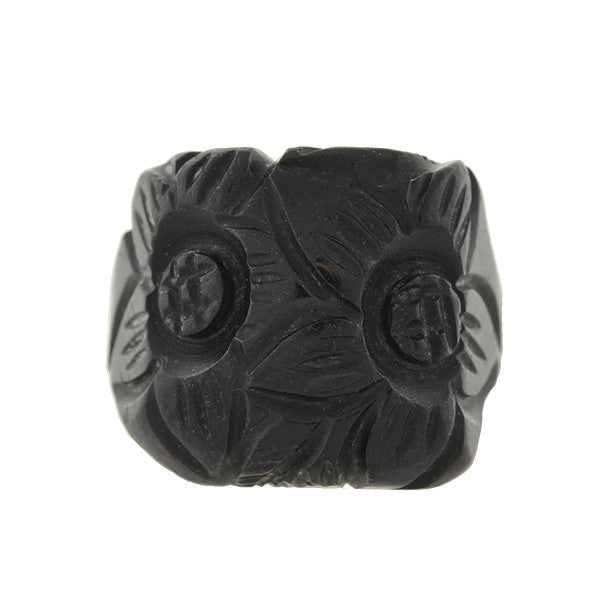 Retro Black Bakelite Carved Flower Ring