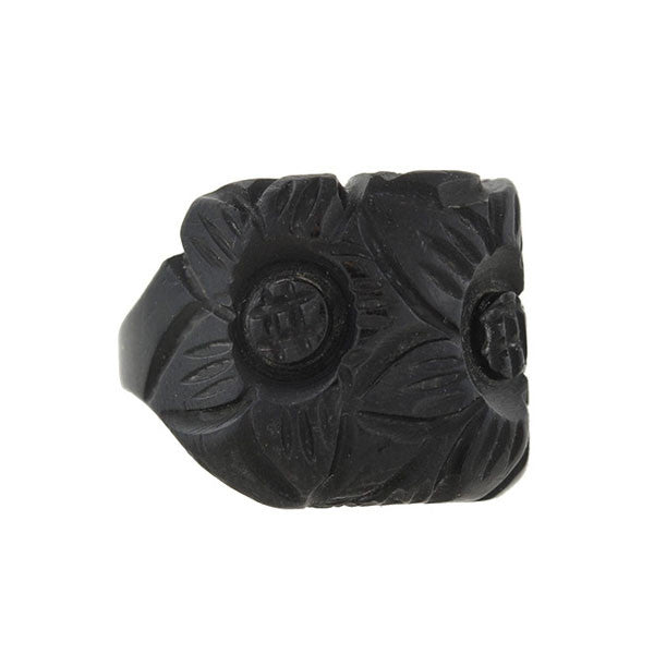 Retro Black Bakelite Carved Flower Ring