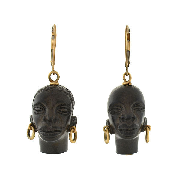 Vintage 14kt Hand Carved Blackamoor Earrings