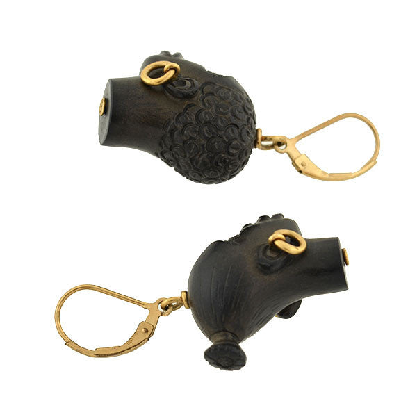 Vintage 14kt Hand Carved Blackamoor Earrings