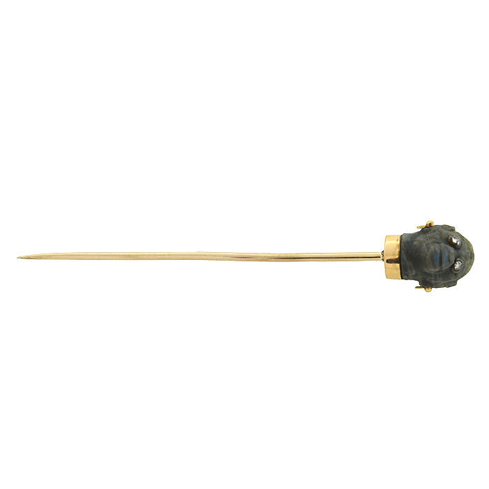 Victorian 14kt Carved Labradorite Monkey Stick Pin