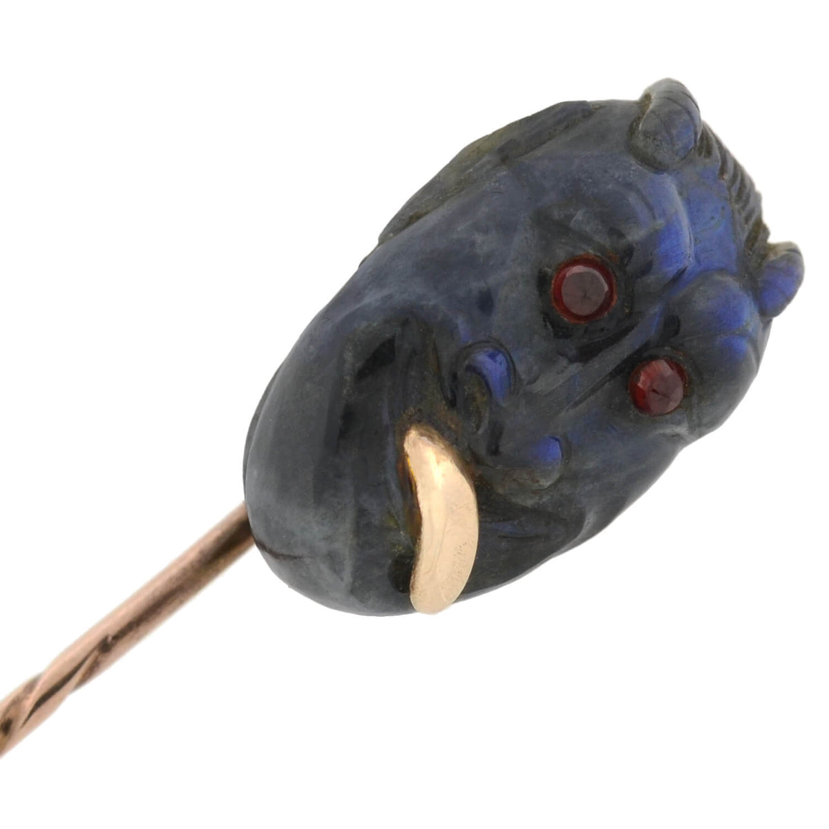 Victorian 15kt Carved Labradorite + Garnet Devil Stick Pin