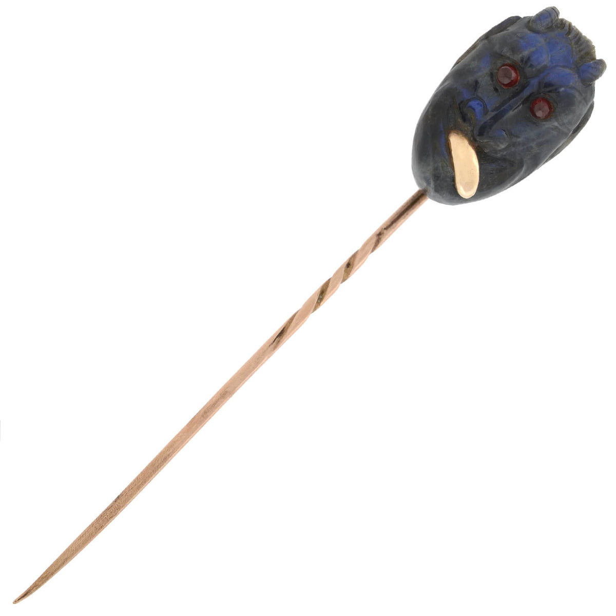 Victorian 15kt Carved Labradorite + Garnet Devil Stick Pin