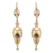 Victorian 18kt Diamond + Enameled Cherub Earrings