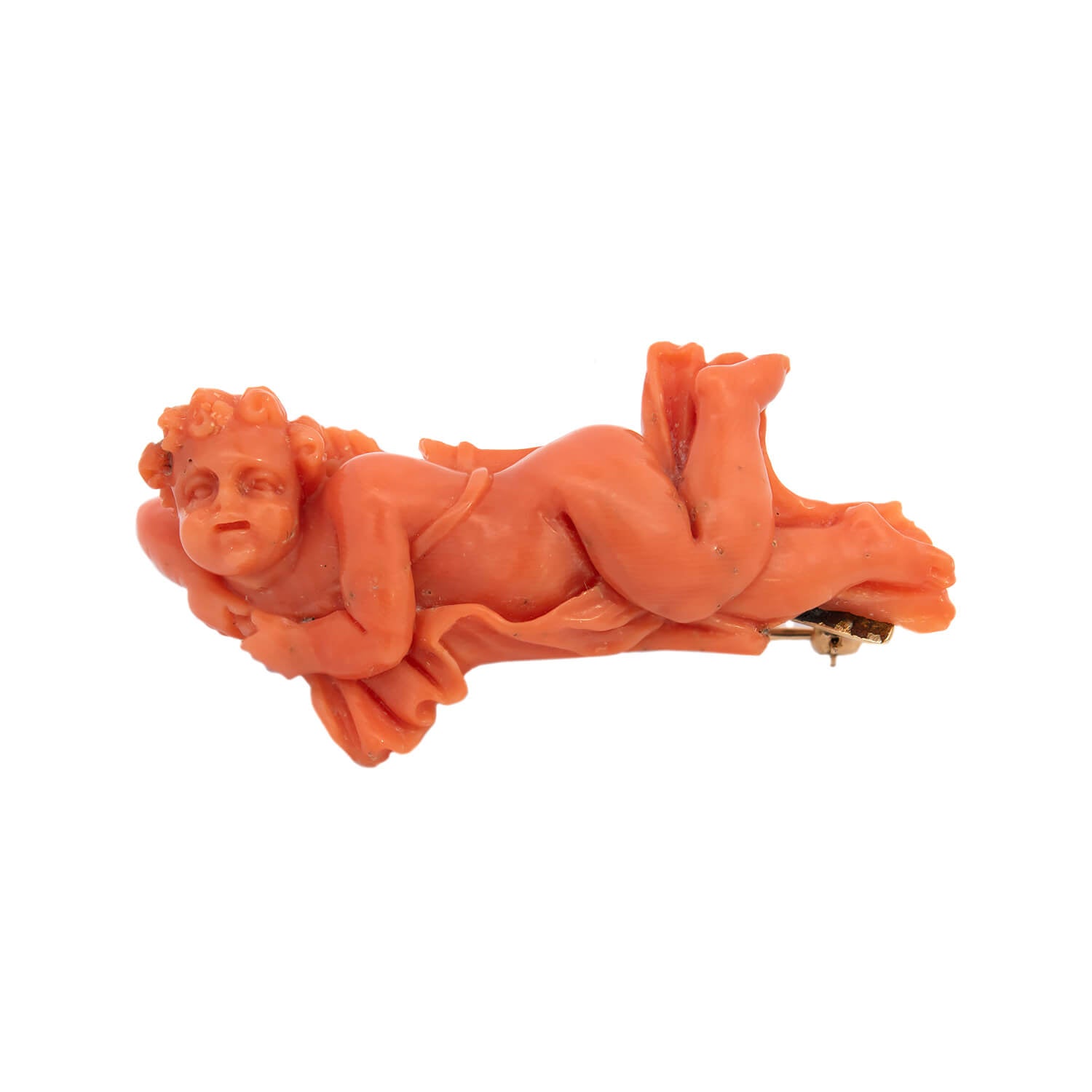 Victorian 14k Carved Putti Coral Cherub Pin