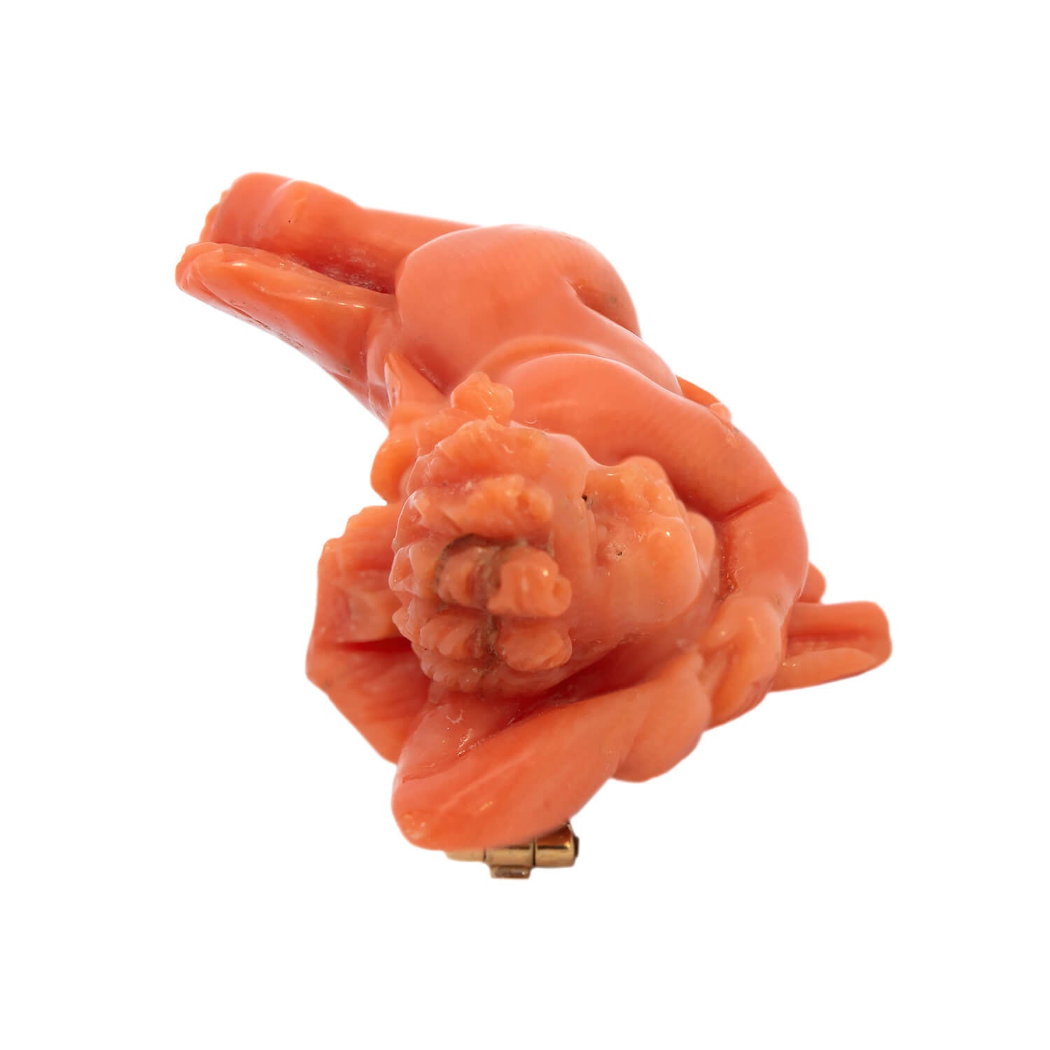 Victorian 14k Carved Putti Coral Cherub Pin